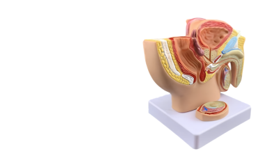 Male urinary and reproductive system anatomical model used for urology consultation by Dr. Kalpesh Saswade at Vandana Uro Care in Pune.